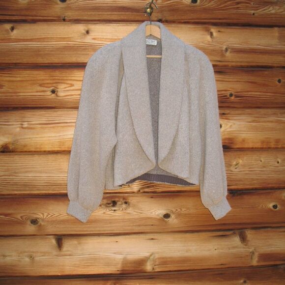 St. John Beige Wool Blend Textured Knit Cardigan Jacket - Picture 1 of 8